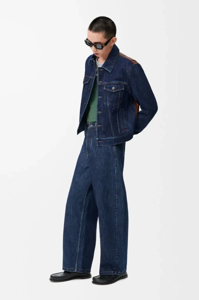 Giacca ibrida in denim e pelle di vitello nappa Raw Denim