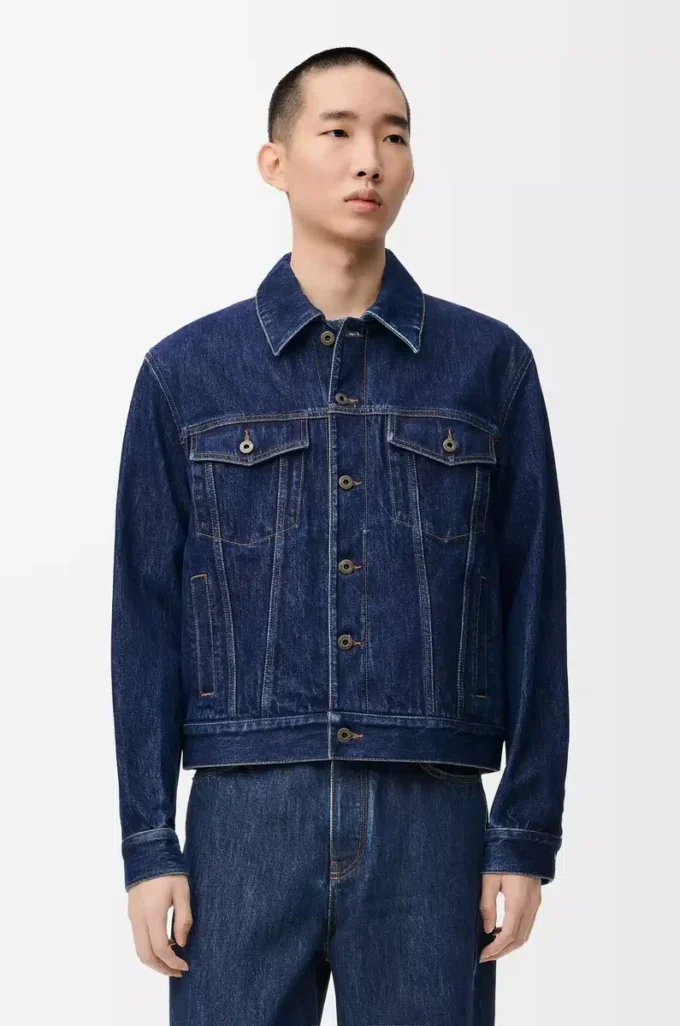 Giacca ibrida in denim e pelle di vitello nappa Raw Denim