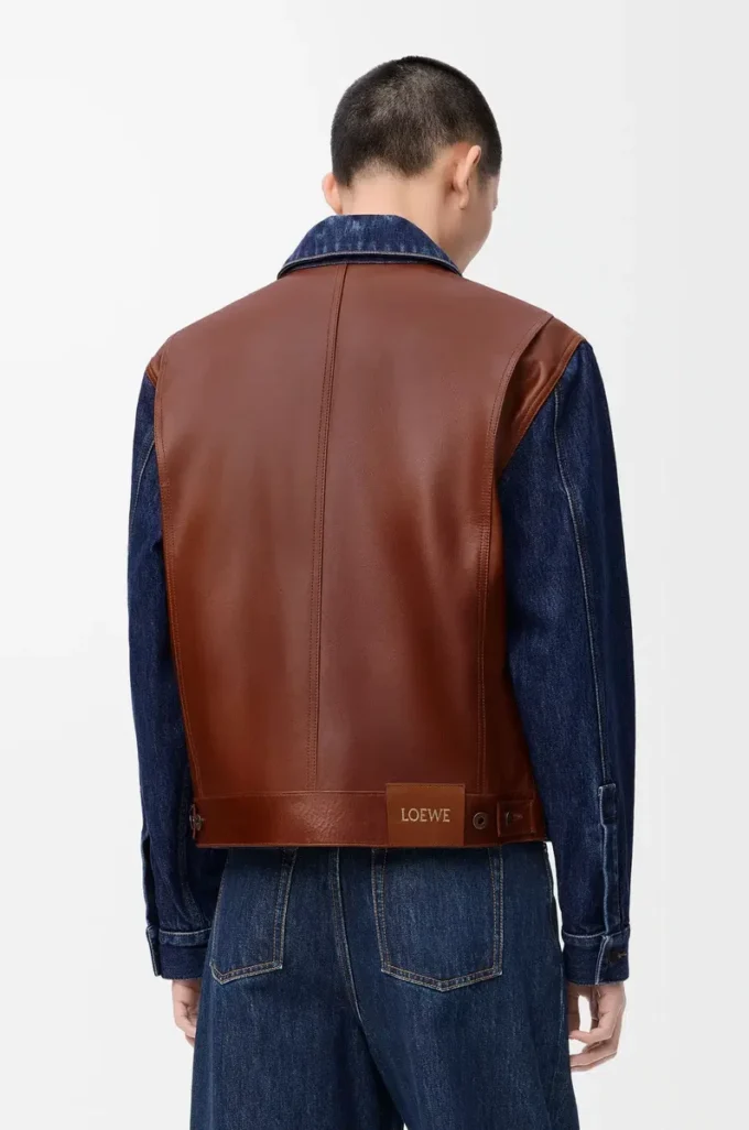 Giacca ibrida in denim e pelle di vitello nappa Raw Denim