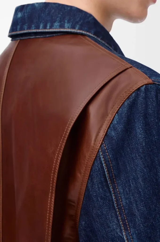 Giacca ibrida in denim e pelle di vitello nappa Raw Denim