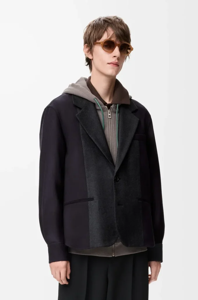 Giacca ibrida in lana blu navy/grigio