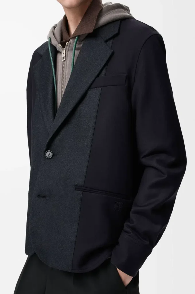 Giacca ibrida in lana blu navy/grigio