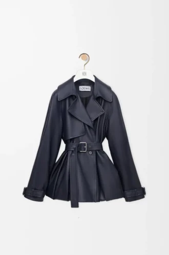 Giacca in pelle di agnello nappa blu navy