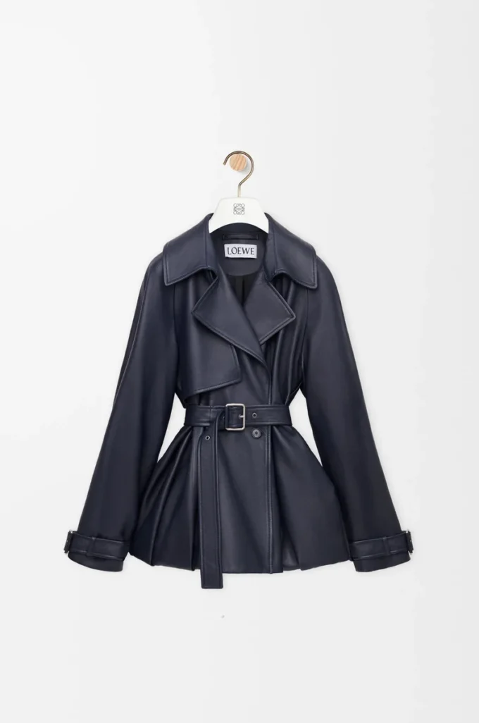Giacca in pelle di agnello nappa blu navy