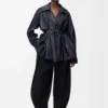 Giacca in pelle di agnello nappa blu navy