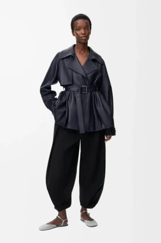 Giacca in pelle di agnello nappa blu navy