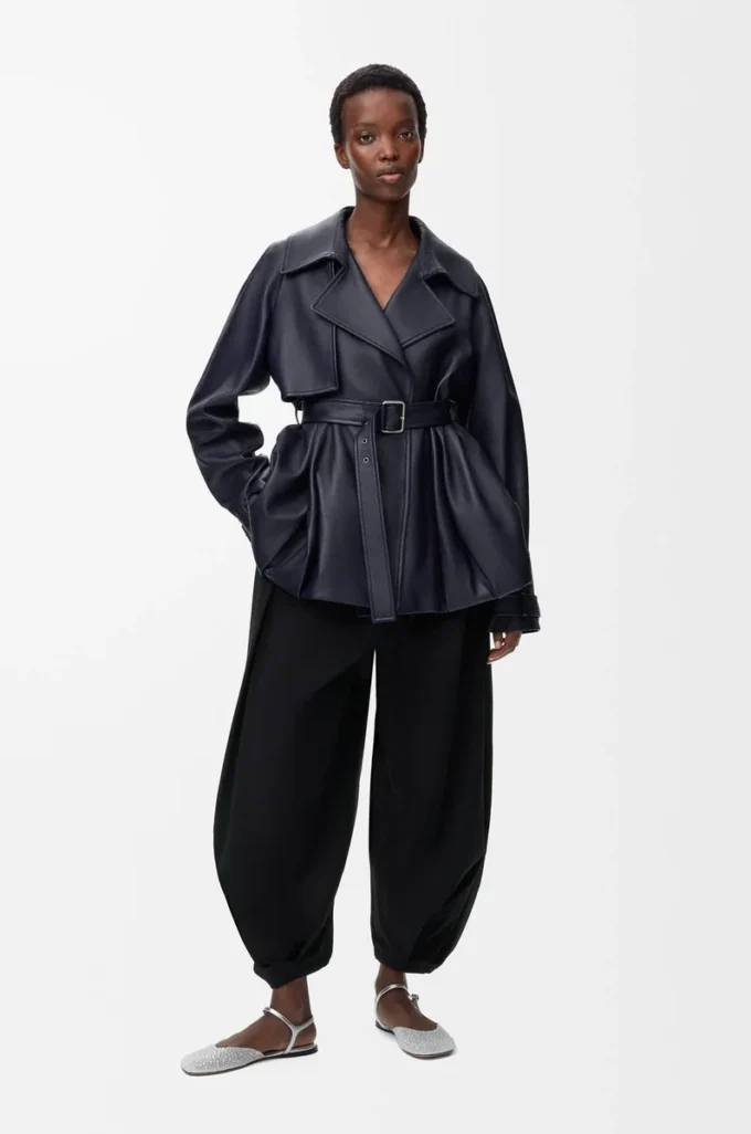 Giacca in pelle di agnello nappa blu navy