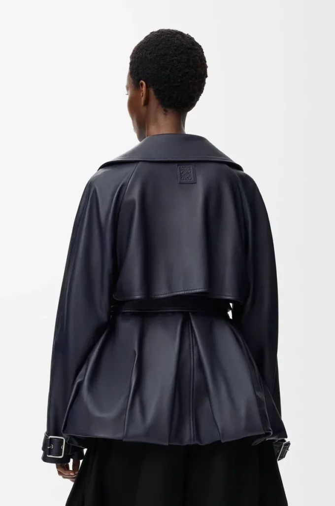 Giacca in pelle di agnello nappa blu navy