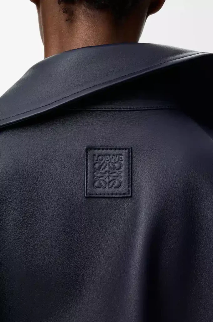 Giacca in pelle di agnello nappa blu navy