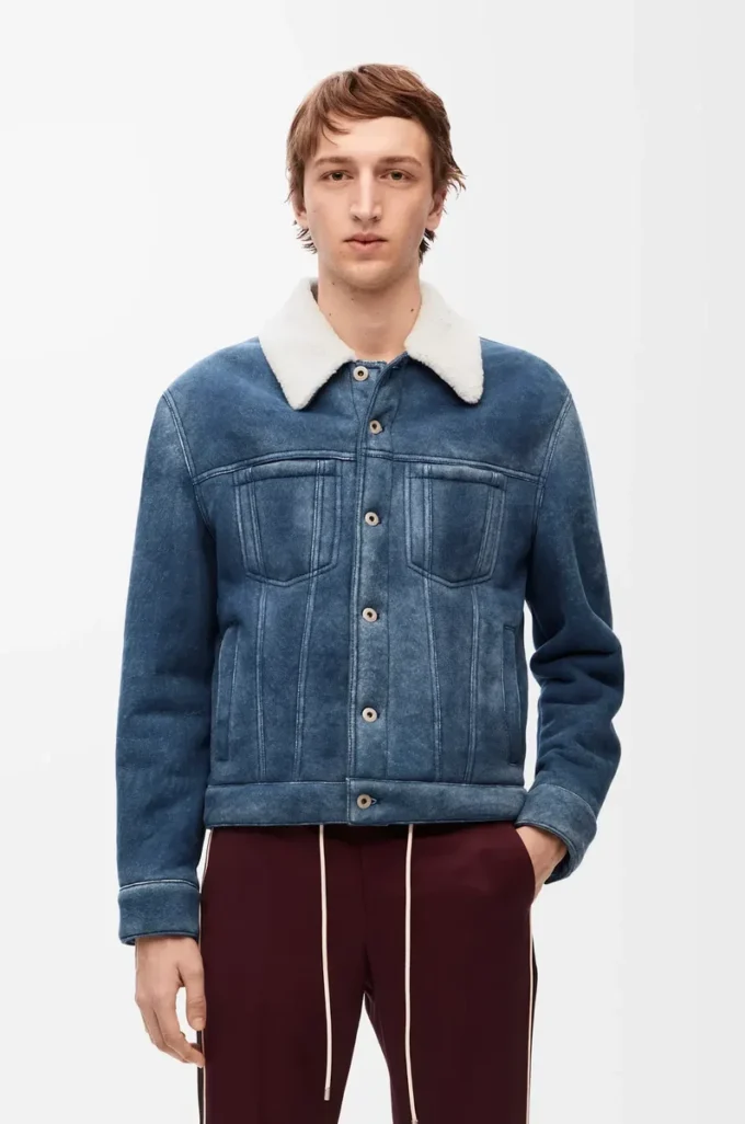Giacca in shearling Bianco/Blu indaco Giacca in shearling Bianco/Blu indaco