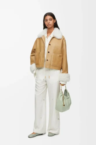 Giacca in shearling bianco/oro