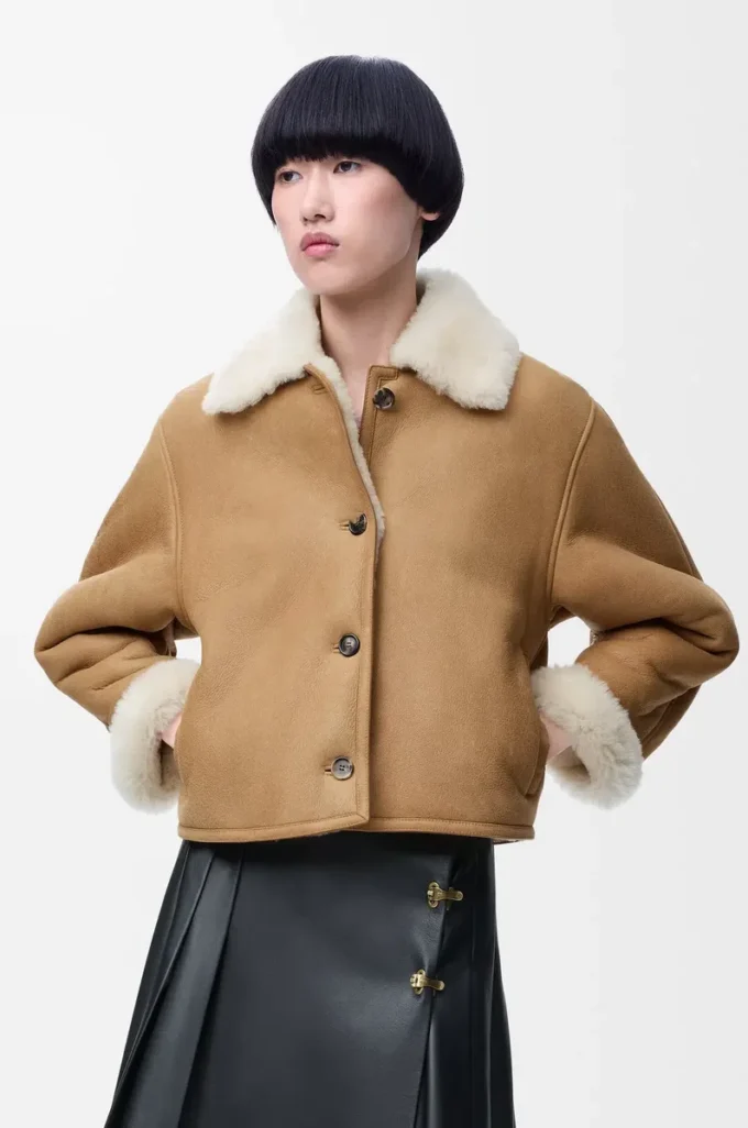 Giacca in shearling color cammello