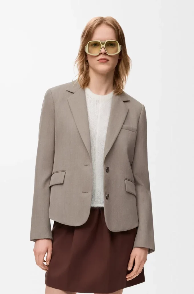 Giacca sartoriale in lana beige melange Giacca sartoriale in lana beige melange