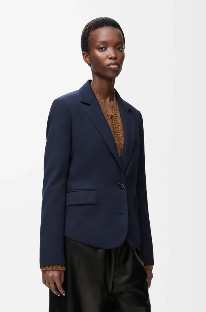 Giacca sartoriale in lana blu navy Giacca sartoriale in lana blu navy
