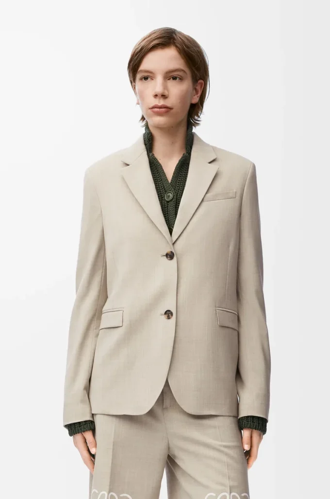 Giacca sartoriale in lana melange beige chiaro Giacca sartoriale in lana melange beige chiaro