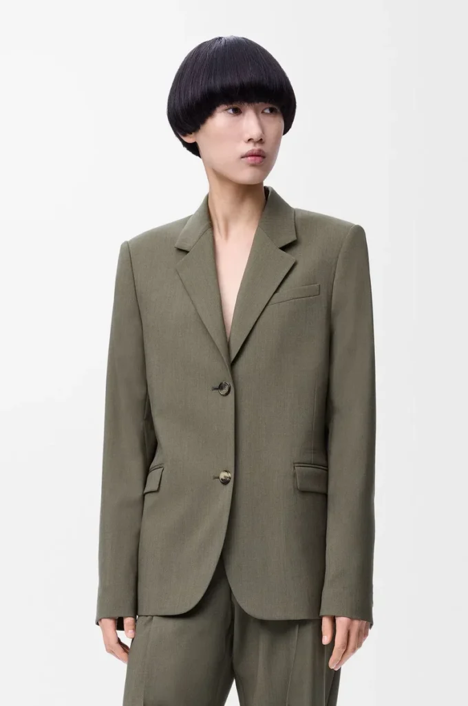 Giacca sartoriale in lana verde kaki