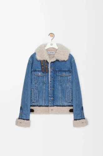 Giacca trucker in denim e shearling blu denim