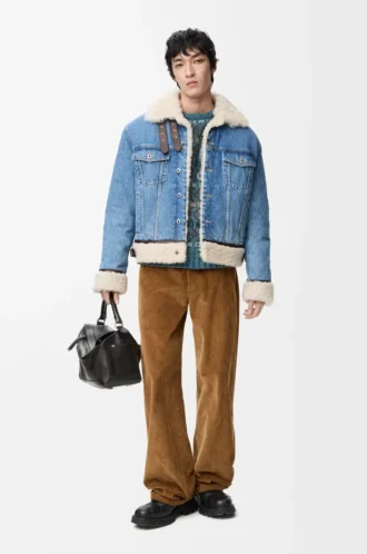 Giacca trucker in denim e shearling blu denim