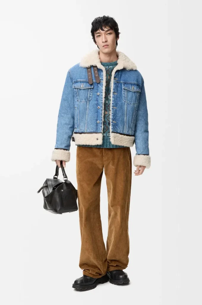 Giacca trucker in denim e shearling blu denim Giacca trucker in denim e shearling blu denim