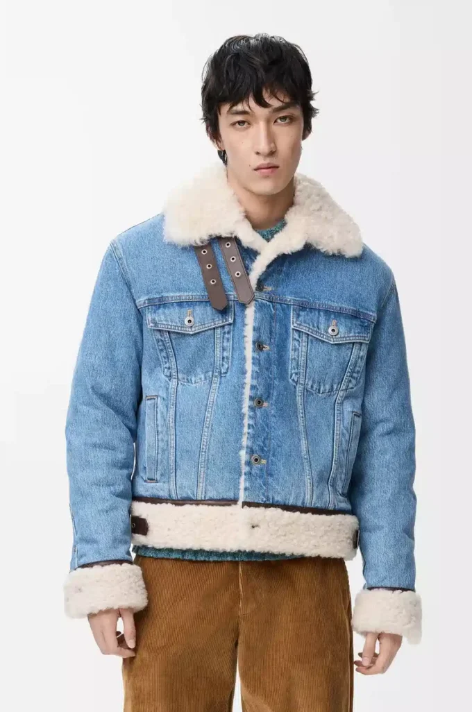 Giacca trucker in denim e shearling blu denim Giacca trucker in denim e shearling blu denim