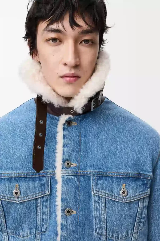 Giacca trucker in denim e shearling blu denim Giacca trucker in denim e shearling blu denim