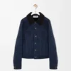 Giacca trucker in shearling blu navy/marrone