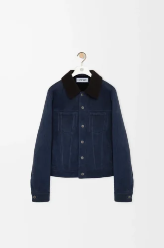 Giacca trucker in shearling blu navy/marrone