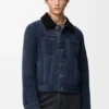 Giacca trucker in shearling blu navy/marrone