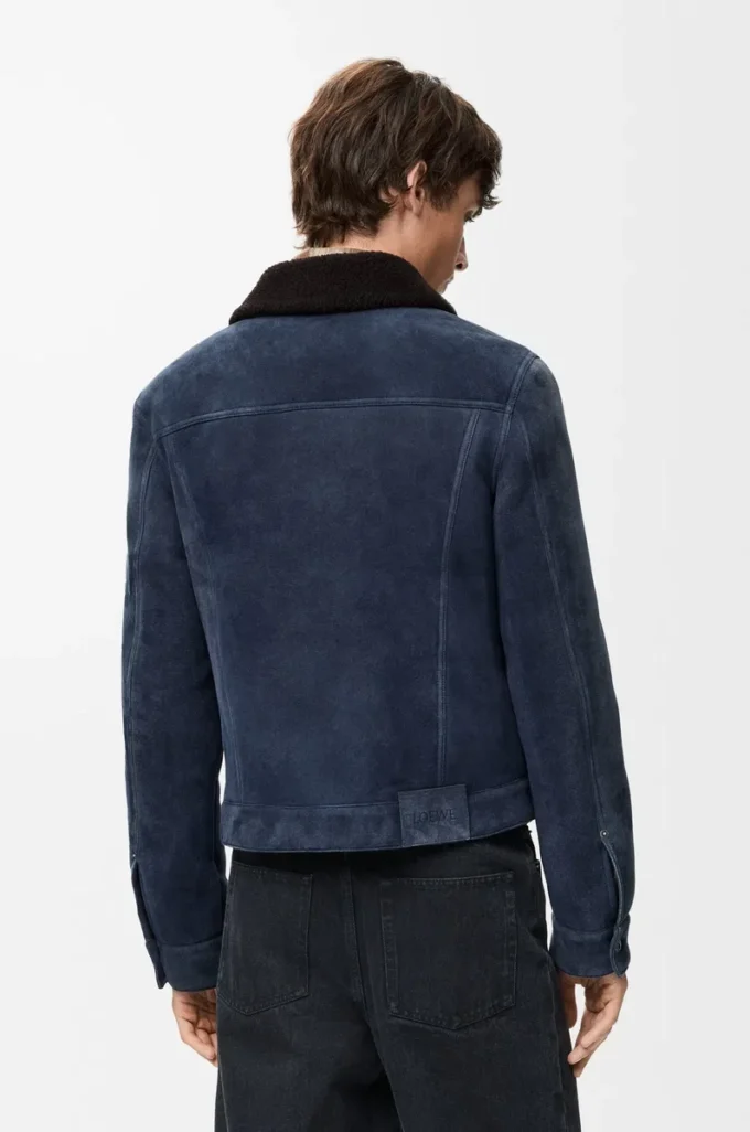 Giacca trucker in shearling blu navy/marrone