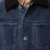 Giacca trucker in shearling blu navy/marrone