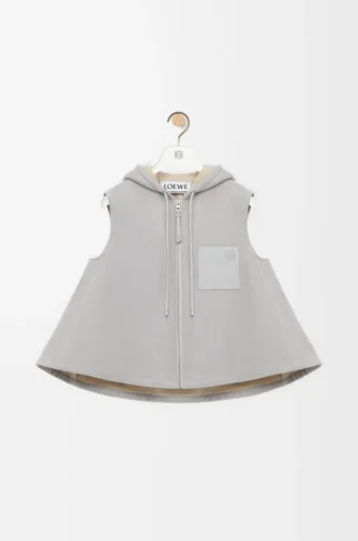 Gilet con cappuccio in shearling grigio melange chiaro