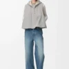 Gilet con cappuccio in shearling grigio melange chiaro