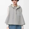 Gilet con cappuccio in shearling grigio melange chiaro