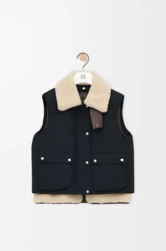 Gilet imbottito in shearling e misto cotone Nero