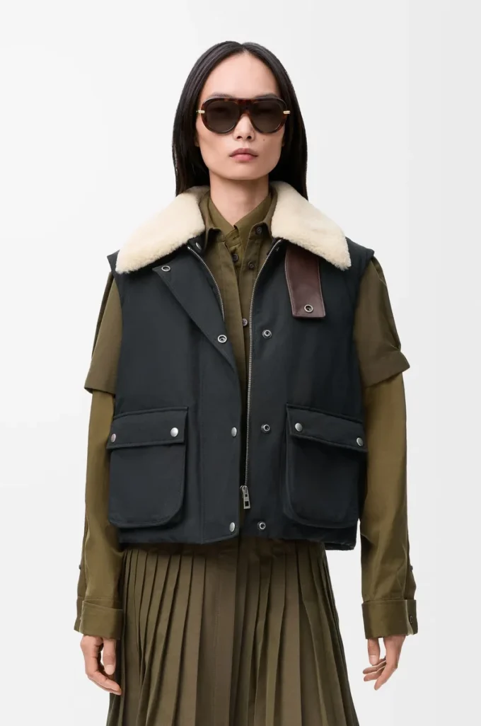 Gilet imbottito in shearling e misto cotone Nero
