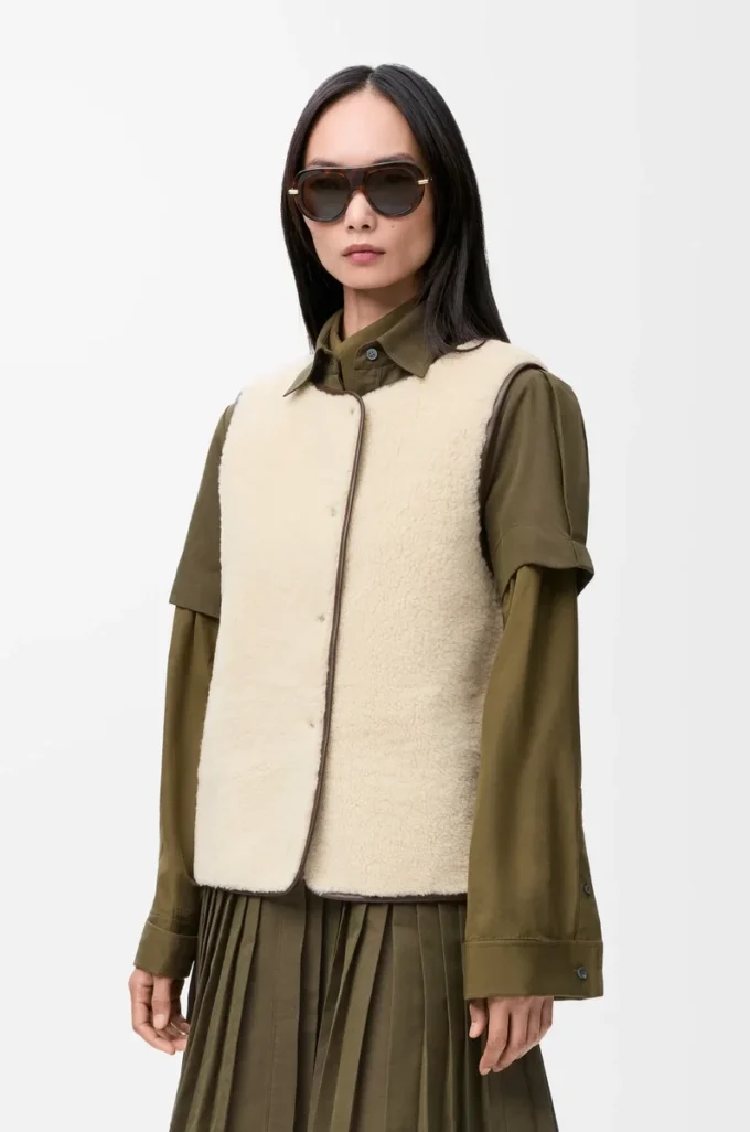 Gilet imbottito in shearling e misto cotone Nero