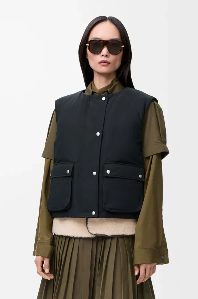 Gilet imbottito in shearling e misto cotone Nero