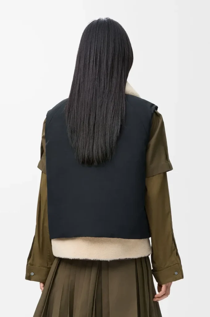 Gilet imbottito in shearling e misto cotone Nero