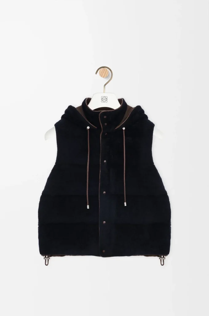 Gilet imbottito in shearling Marrone/Blu navy Gilet imbottito in shearling Marrone/Blu navy