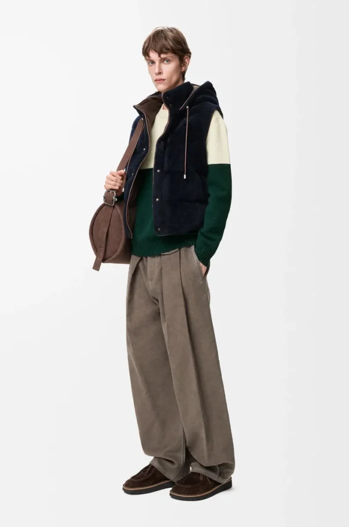 Gilet imbottito in shearling Marrone/Blu navy Gilet imbottito in shearling Marrone/Blu navy