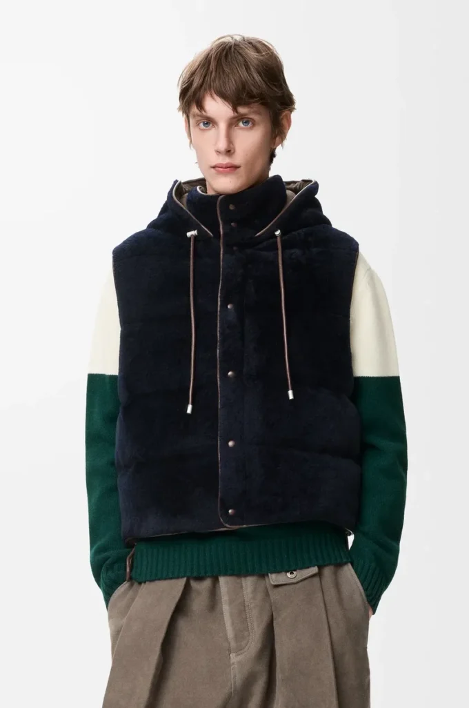 Gilet imbottito in shearling Marrone/Blu navy Gilet imbottito in shearling Marrone/Blu navy