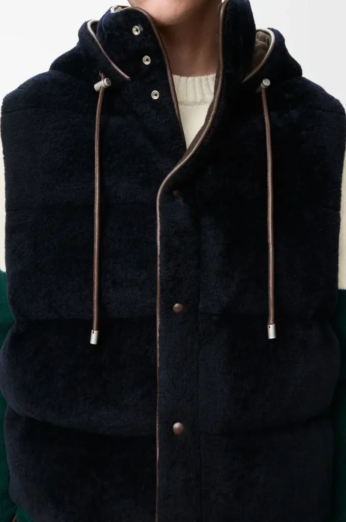 Gilet imbottito in shearling Marrone/Blu navy Gilet imbottito in shearling Marrone/Blu navy