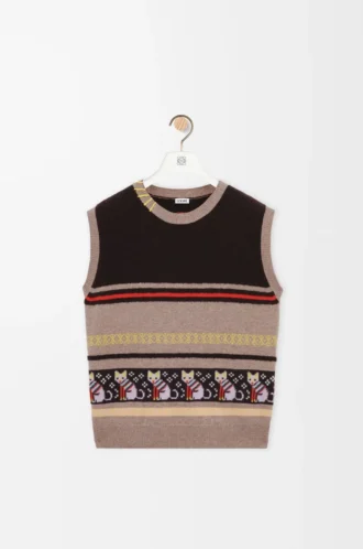 Gilet in lana e cashmere Beige/Multicolore