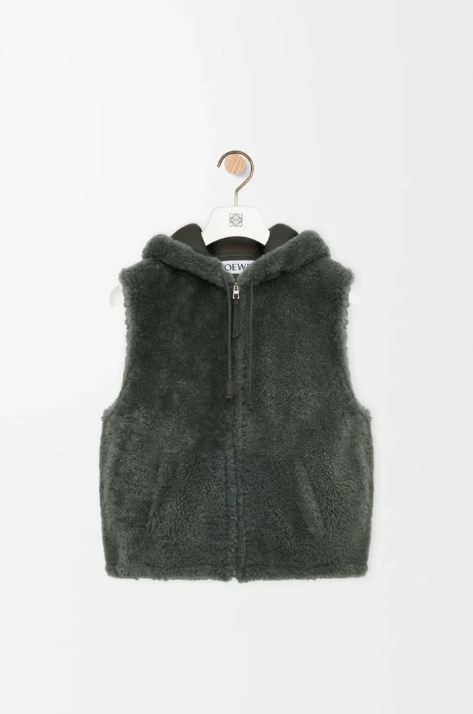 Gilet in shearling verde kaki