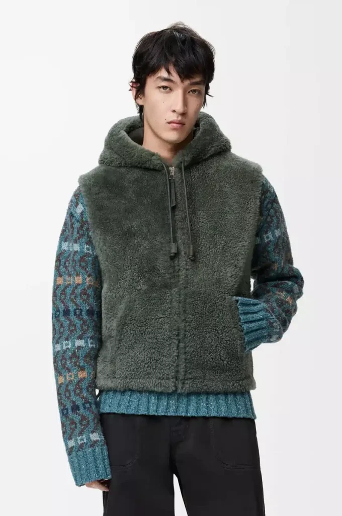 Gilet in shearling verde kaki