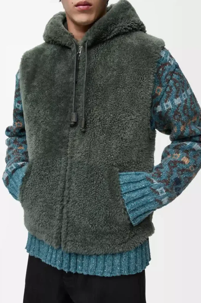 Gilet in shearling verde kaki
