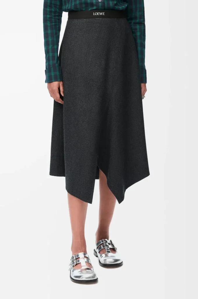 Gonna asimmetrica in lana e cashmere Charcoal Melange Gonna asimmetrica in lana e cashmere Charcoal Melange