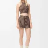 Gonna in jersey tecnico marrone/rosa