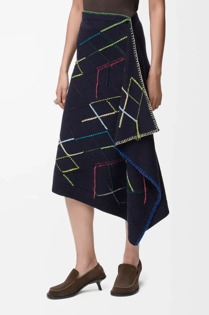 Gonna in lana blu navy scuro