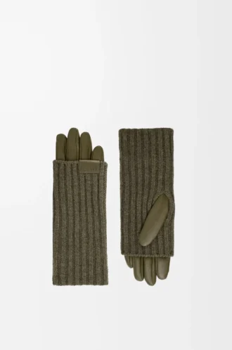 Guanti in cashmere e pelle di agnello nappa Dark Khaki